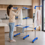 Uscător de Rufe Vertical Dublu, cu 4 Niveluri, Pliabil, cu Roți și Suporturi Laterale pentru Umerașe – Capacitate 30 kg