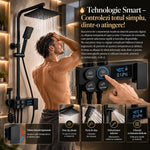 Coloană de Duș Smart Premium cu Afișaj Digital – 4 Funcții, Duș Tip Ploaie 30 cm, Finisaj Negru Mat
