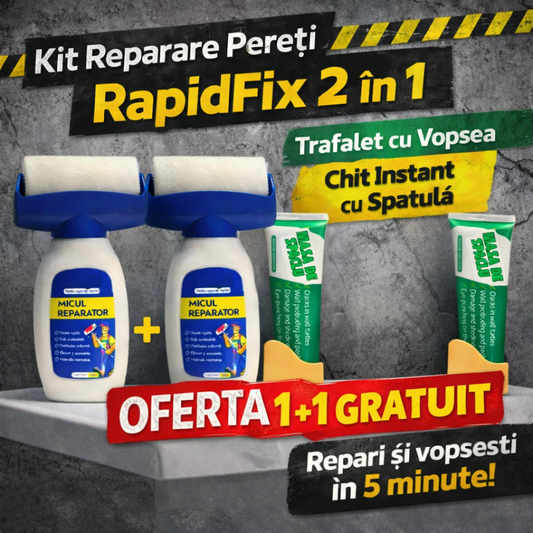 OFERTA 1+1 Kit Reparare Pereți RapidFix 2 în 1 – Trafalet cu Vopsea + Chit Instant cu Spatulă