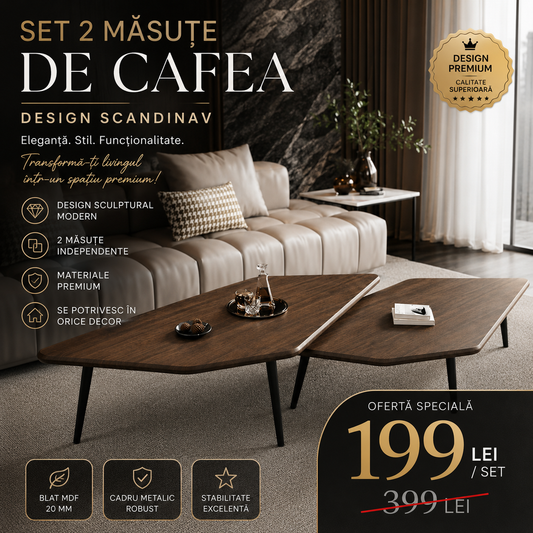 Set 2 Măsuțe de Cafea Design Scandinav – Eleganță și Funcționalitate într-un Singur Set