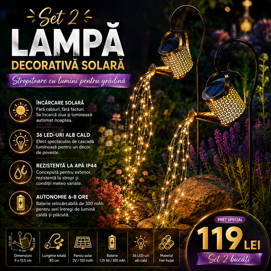 Set 2 Lămpi Solare Decorative tip Stropitoare cu Lumini Curgătoare – Decor Magic pentru Grădină