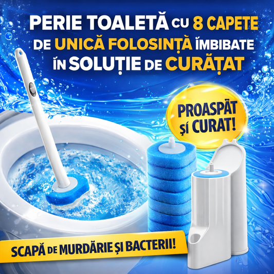 Perie de toaletă cu 8 capete de unică folosință, îmbibate în soluție de curățat