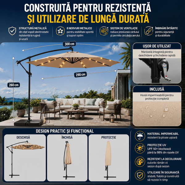 Umbrelă Solară Terasă LED