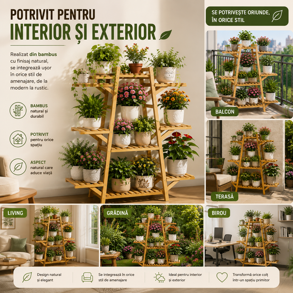 Suport Flori Bambus Vertical Elegant