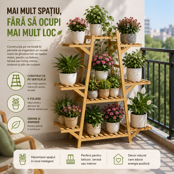 Suport Flori Bambus Vertical Elegant