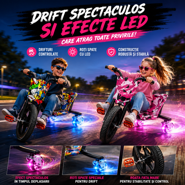 Tricicletă Drift Trike Aventură Pentru Copii