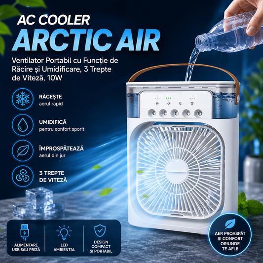 AC Cooler Arctic Air – Ventilator Portabil cu Funcție de Răcire și Umidificare, 3 Trepte de Viteză, 10W