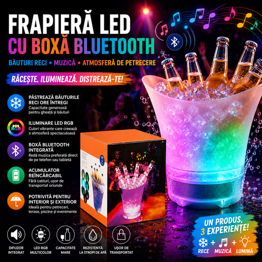 Frapieră LED cu Boxă Bluetooth Integrată 5L / 7L – Atmosfera Perfectă Pentru Orice Petrecere