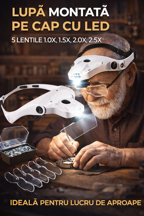 Lupă LED cap hands-free pentru detalii