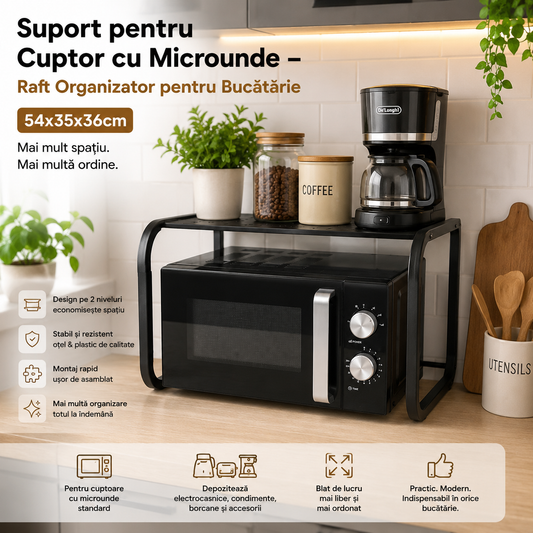 Suport pentru Cuptor cu Microunde – Raft Organizator pentru Bucătărie - 54x35x36cm