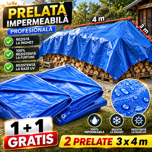 1+1 GRATIS: Prelata Super Rezistenta Pentru Ploaie si Acoperit Suprafete, 3x4 m