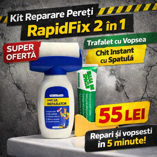 Kit Reparare Pereți RapidFix 2 în 1 – Trafalet cu Vopsea + Chit Instant cu Spatulă