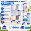 Uscător de Rufe Vertical Dublu, cu 4 Niveluri, Pliabil, cu Roți și Suporturi Laterale pentru Umerașe – Capacitate 30 kg