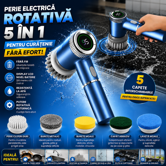 Perie Electrică Rotativă 5 în 1 pentru Curățenie Fără Efort