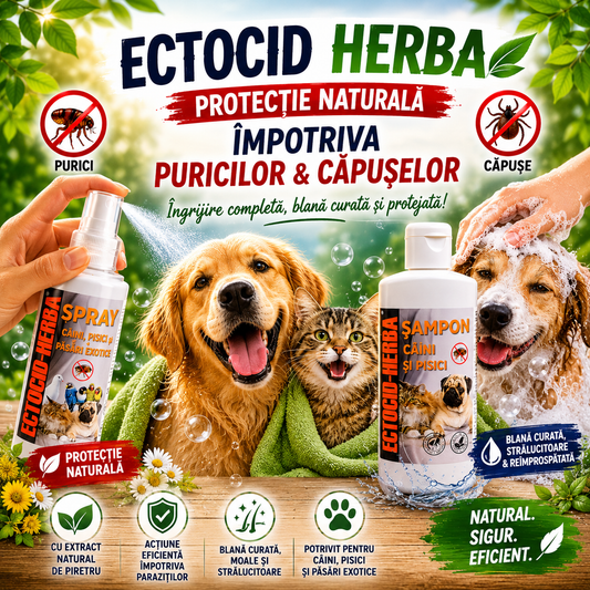 Pachet Ectocid Herba Purici & Căpușe – Șampon 200 ml + Spray 100 ml