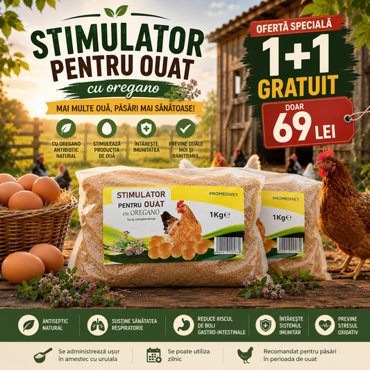 OFERTA 1+1 (2KG) Stimulator pentru ouat cu oregano | Supliment natural pentru păsări